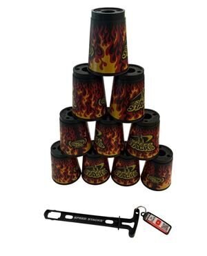Speed Stacks Set Of 10 Flame Themed Stacking Cups With Holder Great Condition